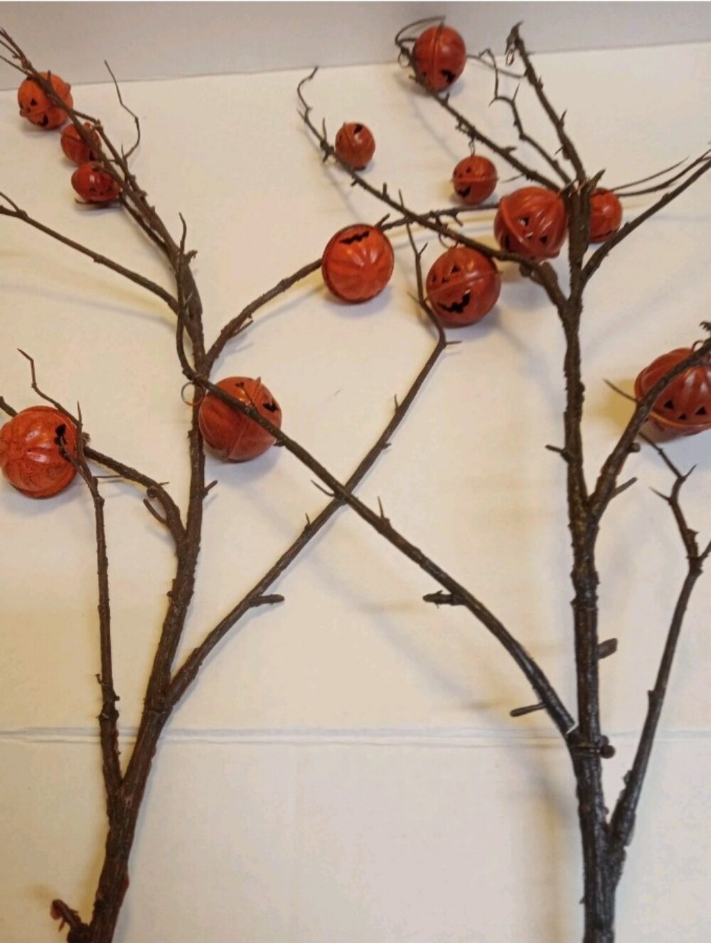 Halloween Fall Jack O Lantern Metal Pumpkin Bells Artificial 2 Stems